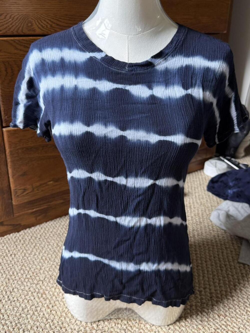 Navy blue and white tie-dye baby tee